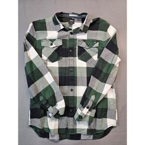Vans Kids Y2K Green Black White Buffalo Plaid Flannel Shirt X-Large